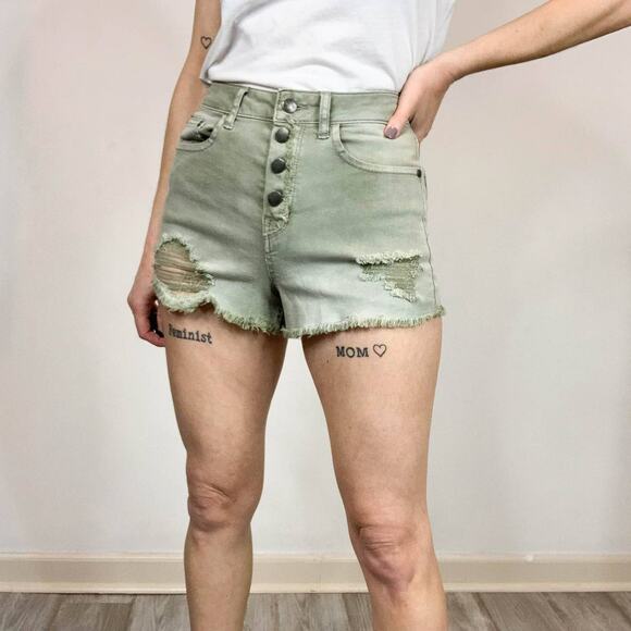 SUN & SHADOW high waist distressed denim shorts button fly ripped 2420 - Picture 1 of 8